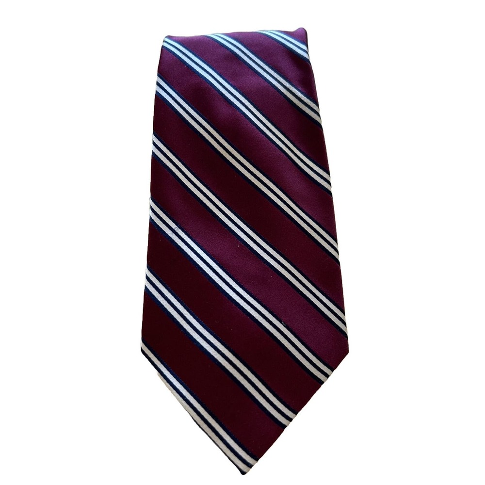 Meeting Street Burgundy White‎ Striped 100% Silk Handmade Necktie Men’s Tie 3.5”